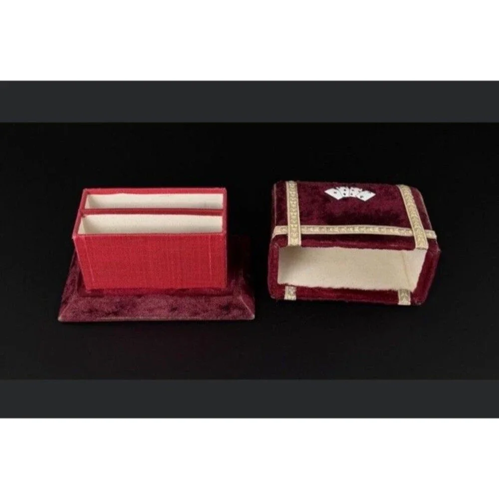 Antique Victorian Era Burgundy Velvet Double Deck Playing Card Box Case